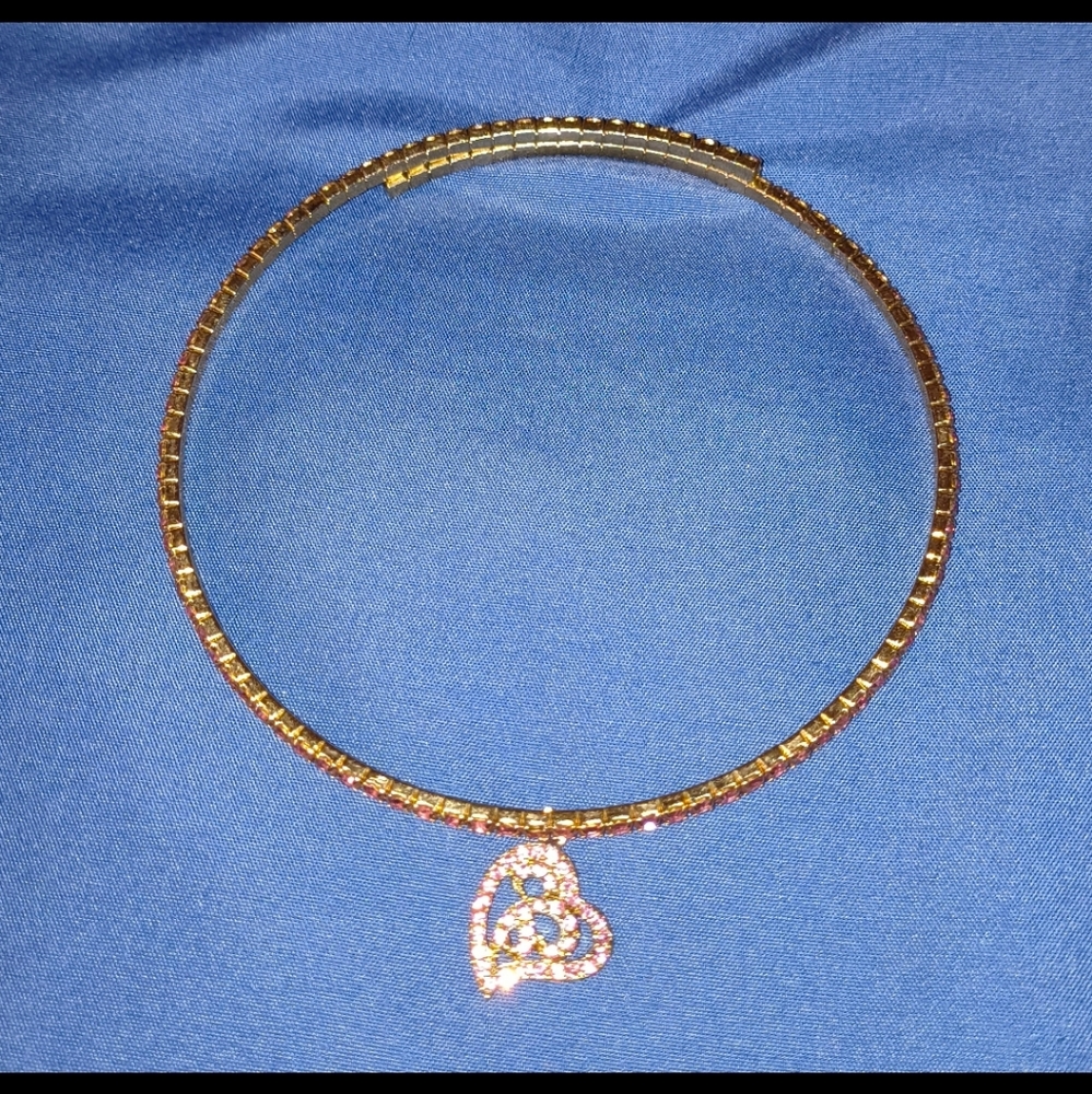 Elegant Pink Rhinestone And Gold Heart Pendant Necklace